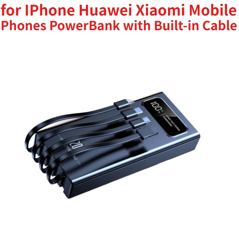 50000mAh 30000mAh 10000mAh 120W Power Bank for IPhone Huawei and Xiaomi Mobile Phones PowerBank with Built-in Cable (CCC)