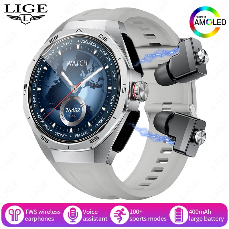 TWS 2-in-1 Smart Watch with Headphones Sports Play Music Bluetooth Headset Call Men Health Monitor NFC Women Smartwatch Earbuds