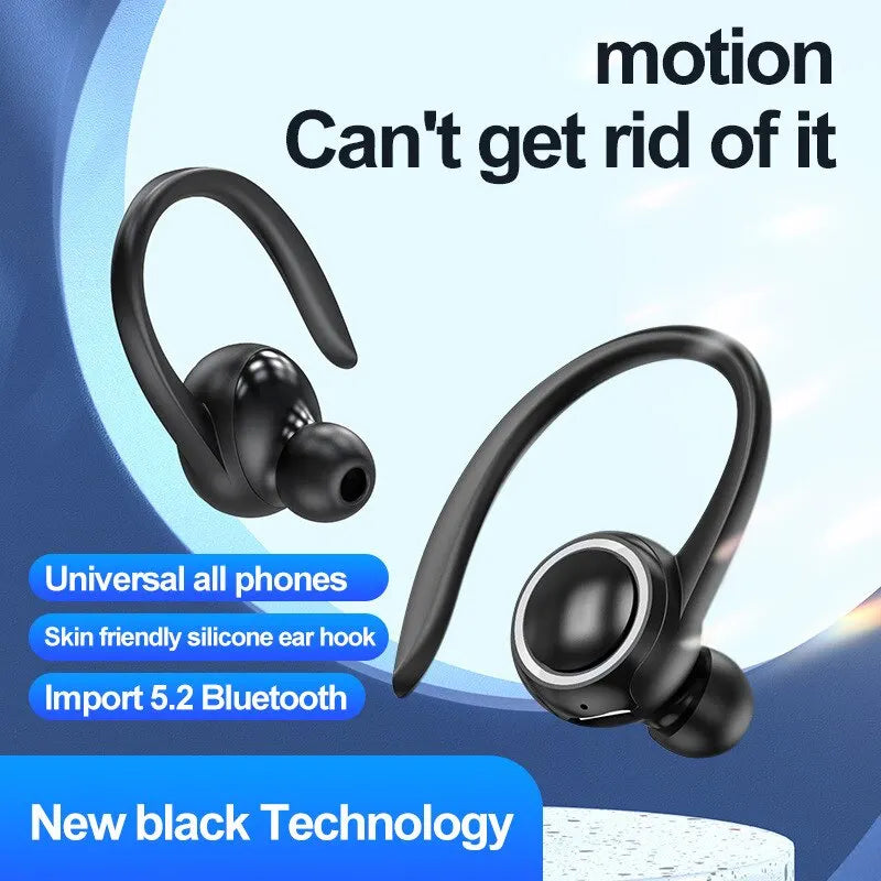 Bluetooth 5.2 Wireless Earphones Ear-Hook Mini Business Headphone HIFI Bass Noise Cancelling Sport Gaming Earbuds for Car Call