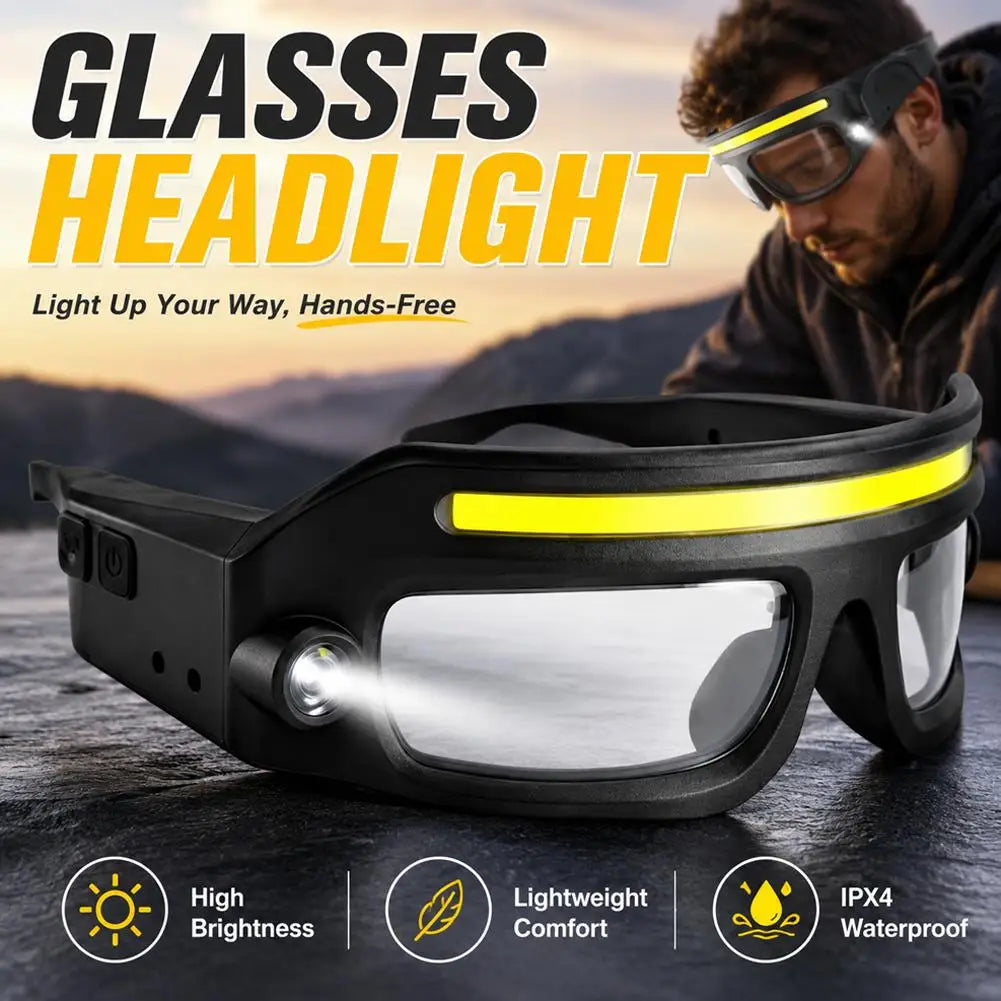 Wearable Glass Headlamp Smart Hand Wave Sensor Rechargeable Multi Mode Light Ultra Light For Workshop Maintenance Camping