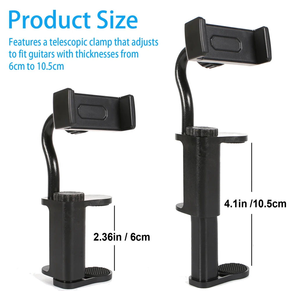 Adjustable Phone Support Hands-Free Guitar Stand Holder Multi-Purpose Guitar Camera Clamp for Microphones Stand/Smartphones
