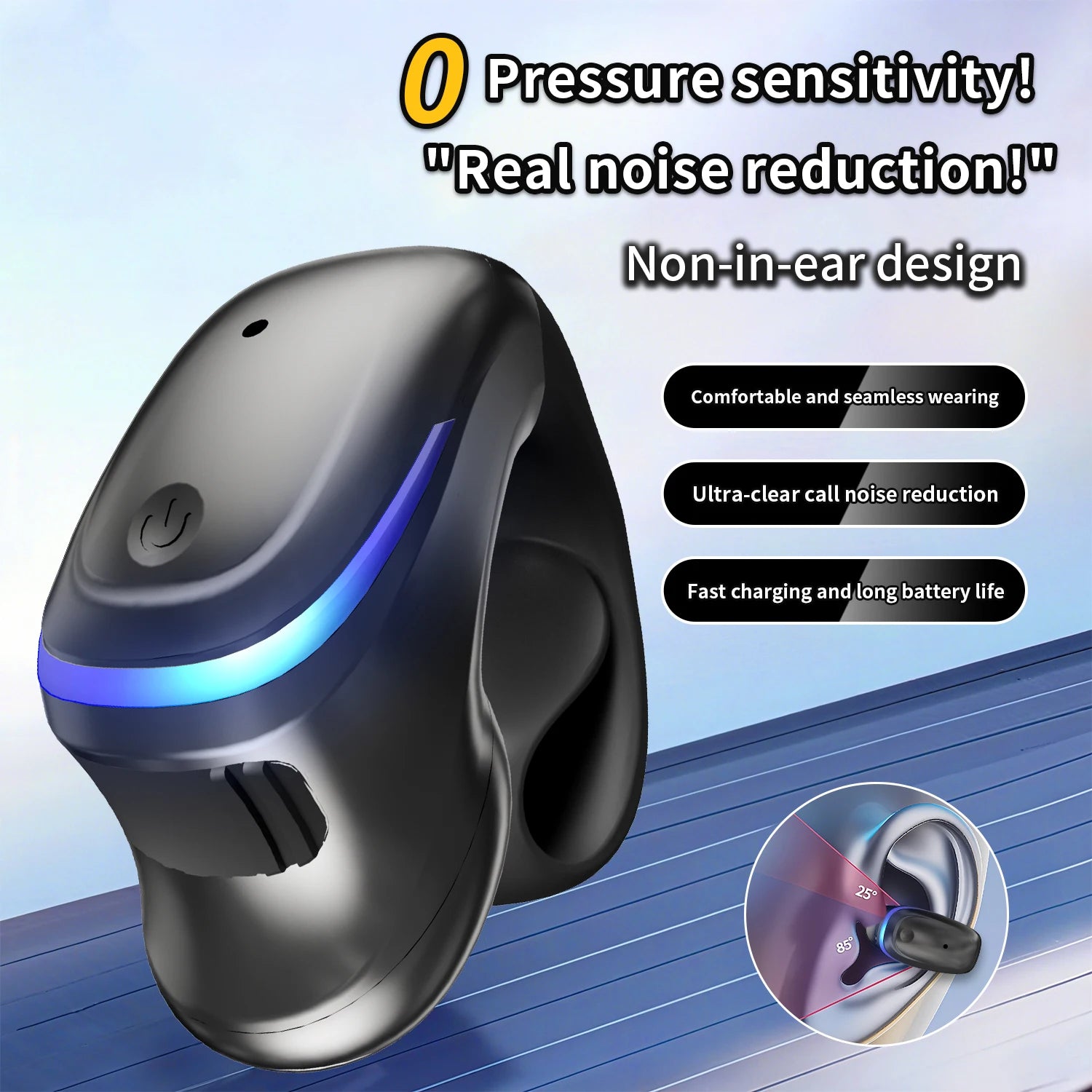 Wireless Bluetooth 5.3 Headset Clip-On Earphones 3D Stereo Sound Music Headphone For iPhone For Huawei For OPPO Wireless Earbuds