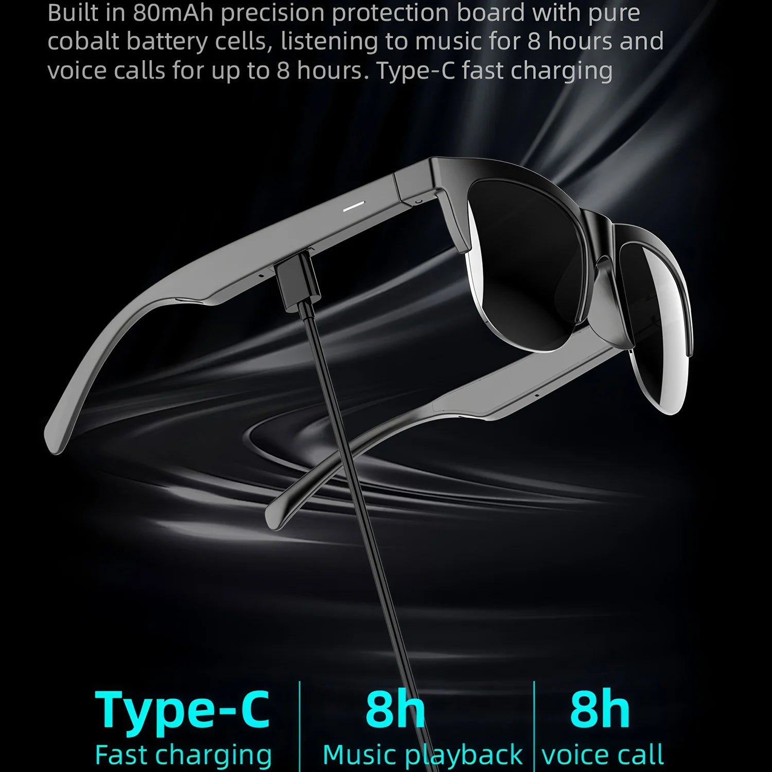 Smart Bluetooth V5.0 Sunglasses Glasses Call Outdoor Sports Headphones HIFI Black Technology Anti-touch UV For Men And Women