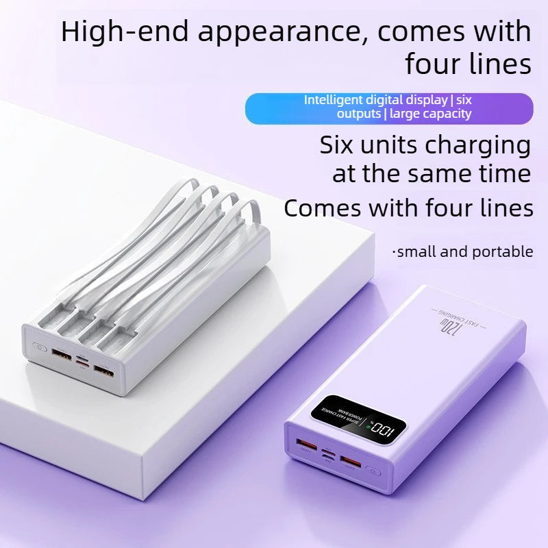 50000mAh 30000mAh 10000mAh 120W Power Bank for IPhone Huawei and Xiaomi Mobile Phones PowerBank with Built-in Cable (CCC)
