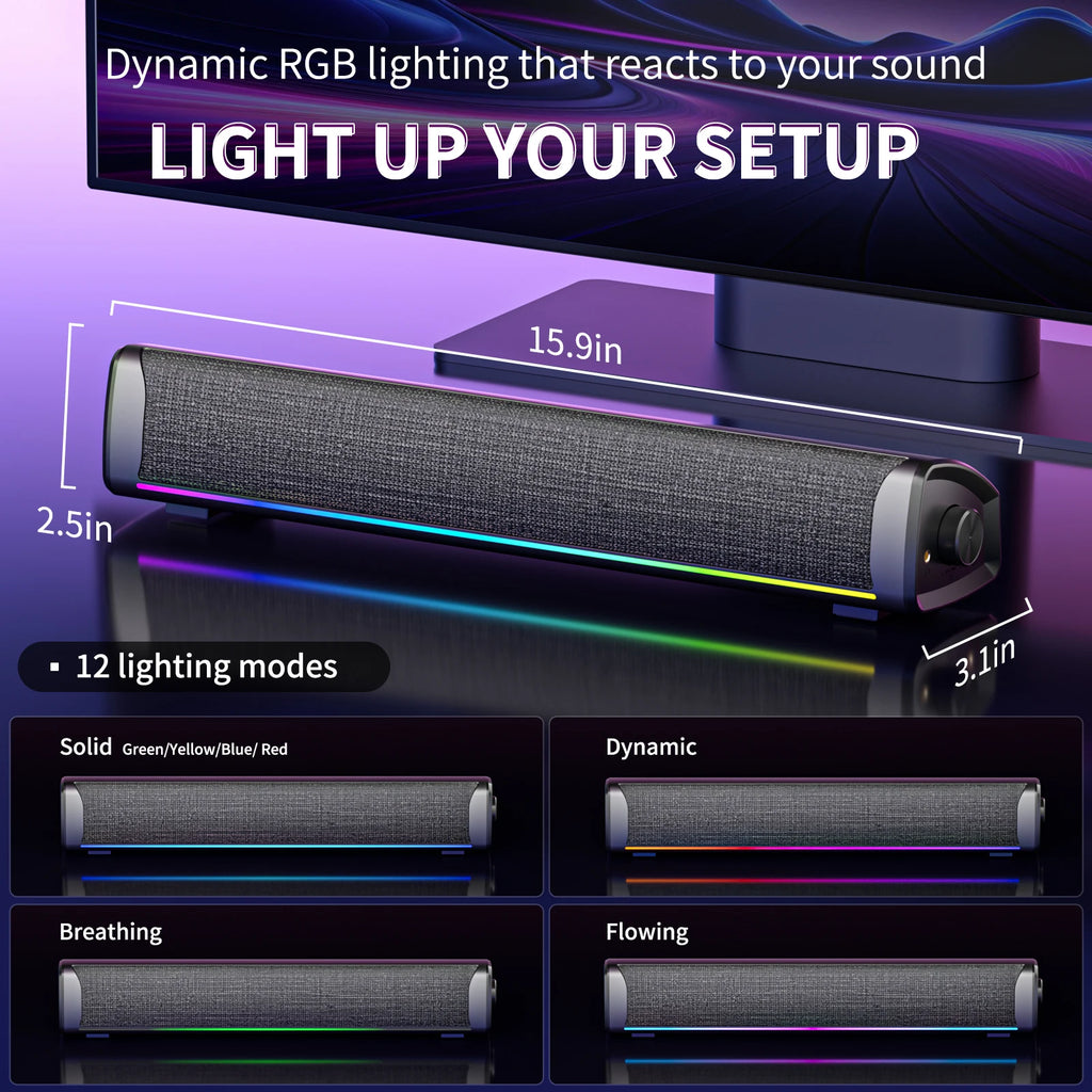 Wired Computer Soundbar Bluetooth PC Speakers For Desktop Stereo Gaming Music Subwoofer RGB Monitor Speaker Mic Earphone Hole