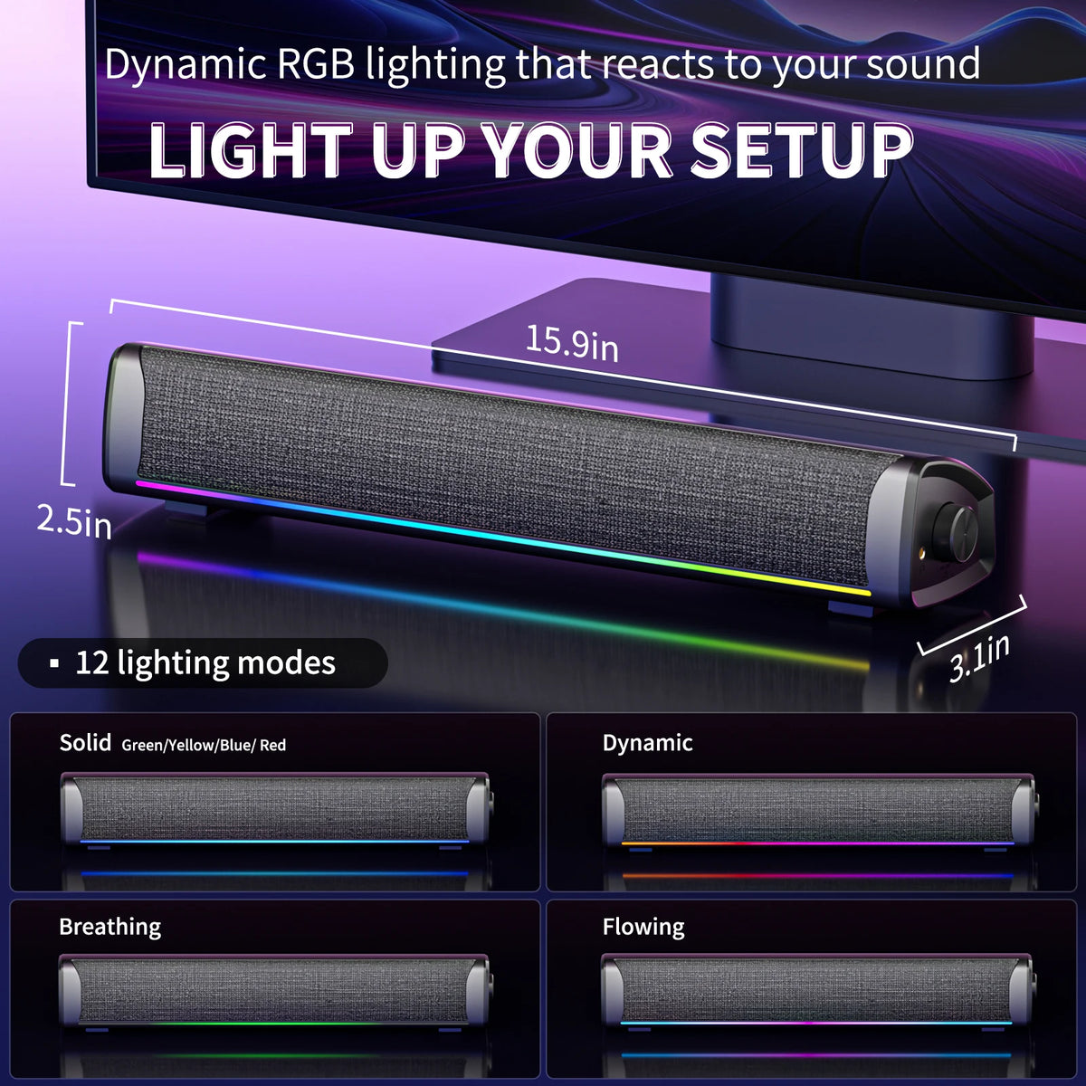 Wired Computer Soundbar Bluetooth PC Speakers For Desktop Stereo Gaming Music Subwoofer RGB Monitor Speaker Mic Earphone Hole