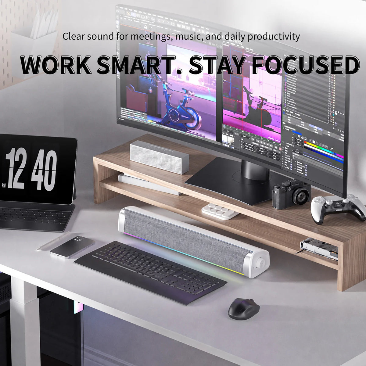 Wired Computer Soundbar Bluetooth PC Speakers For Desktop Stereo Gaming Music Subwoofer RGB Monitor Speaker Mic Earphone Hole