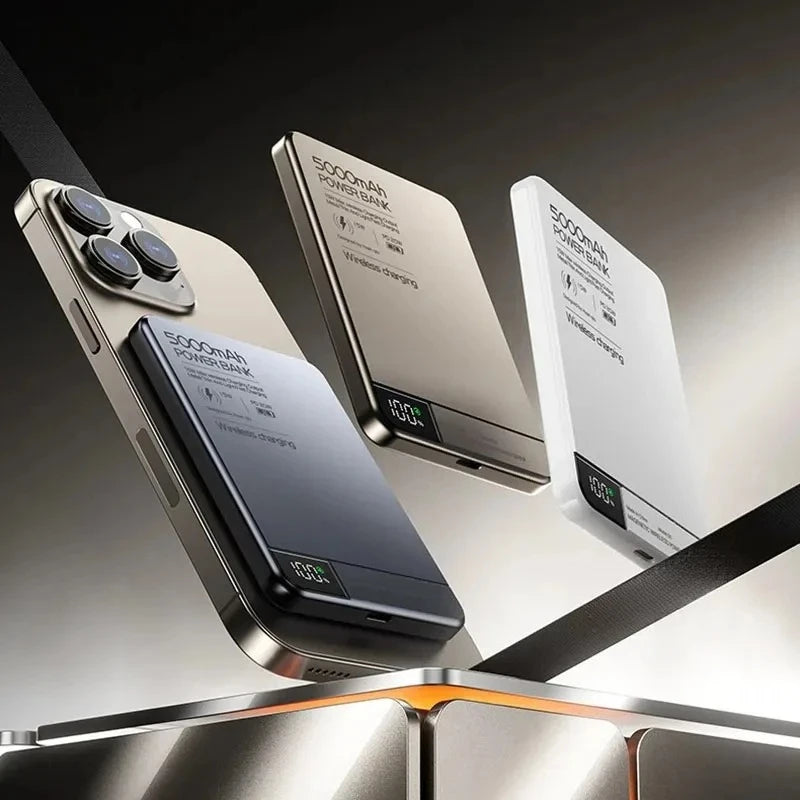 New 5000/10000mAh Power Bank PD20W USB-C Ultra-thin Magnetic Wireless and Wired Dual-purpose Power Bank with Digital Display