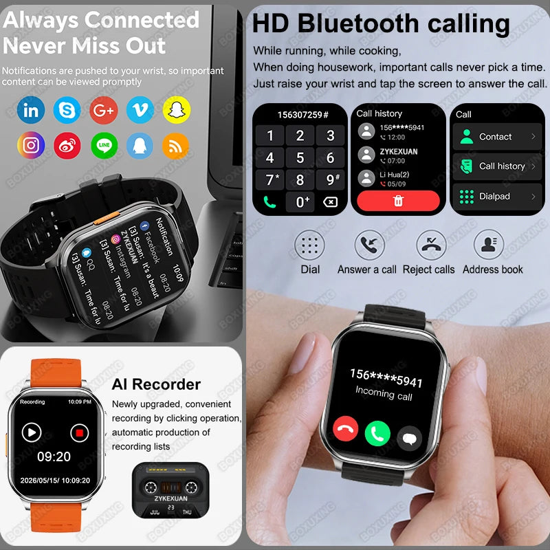 New Camera Smart Watch Photos Record Video Built-in Photo Album Headphone Mode Health Sport IP68 Waterproof Smartwatch Men Women