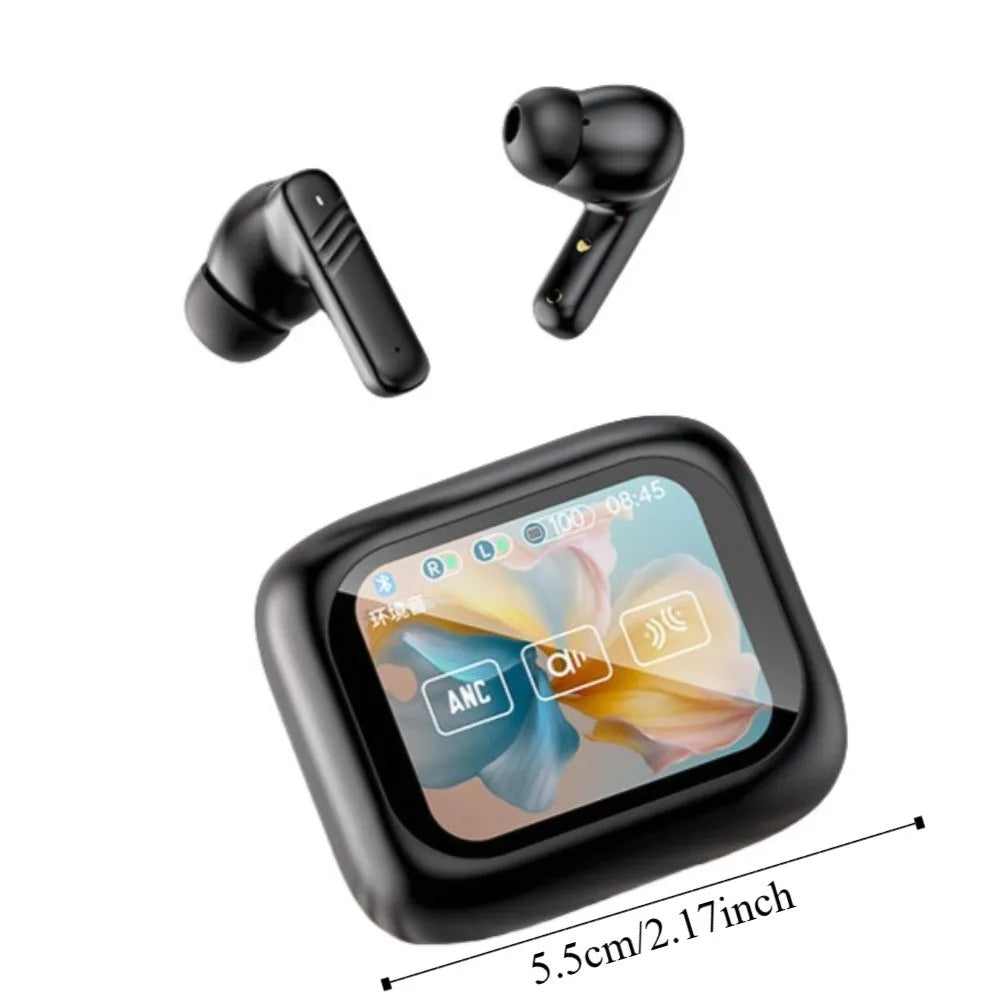 Bluetooth 5.4 Full Touch Screen Headphones Smart LCD in Ear ANC Bluetooth Earphones Noise Cancelling HD Call