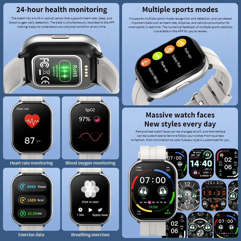 LIGE TWS 2 In 1 Clip-on Earbuds Smart Watch 2.01" HD Bluetooth Voice Calling Health Monitor Sports Smartwatch With Headphones