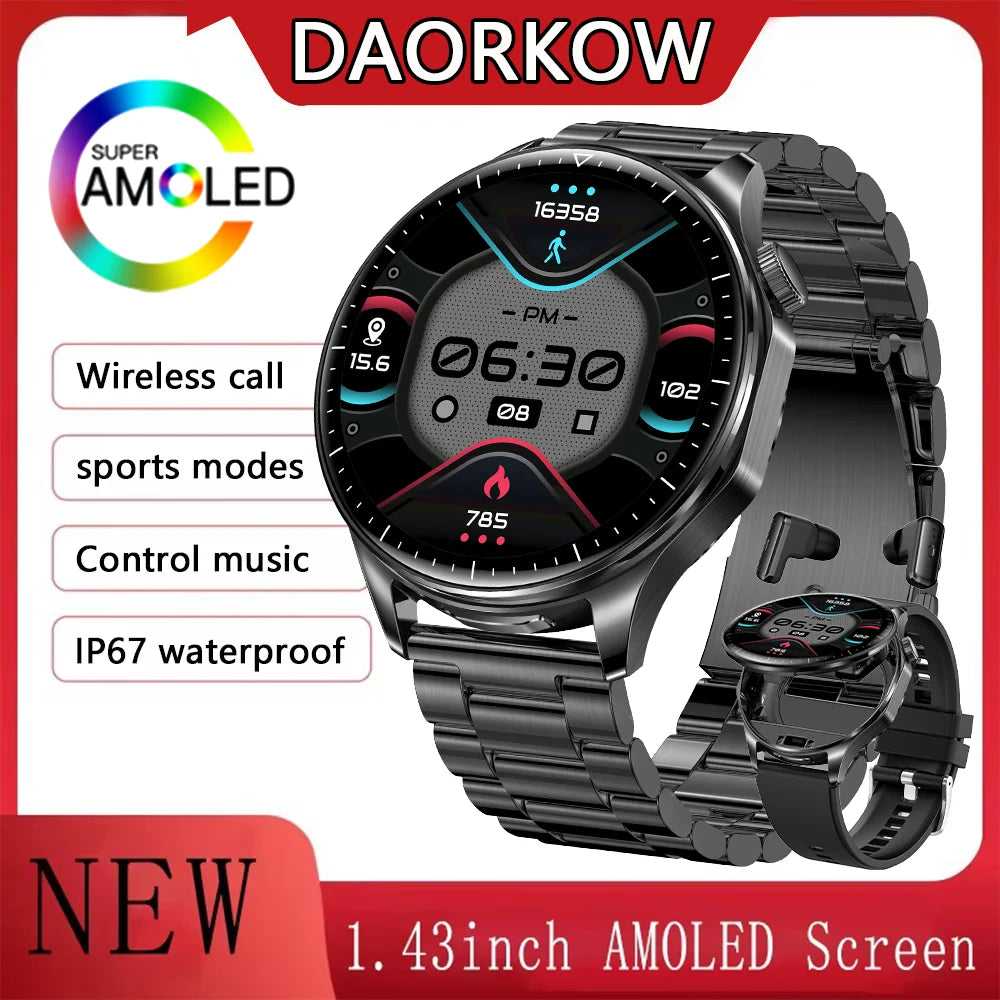 Smartwatch 1.43-inch AMOLED HDscreen 2-in-1 earphone model watch 100+sport AI noise reduction thinlight design health monitoring