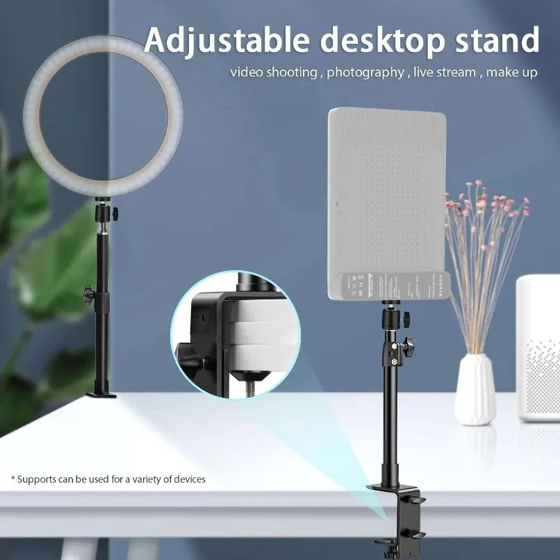 DSLR Camera Clamp Light Stand Adjustable Desk Mount Stand with Ball Head for Phone Camera Webcam Live Streaming Video Recording