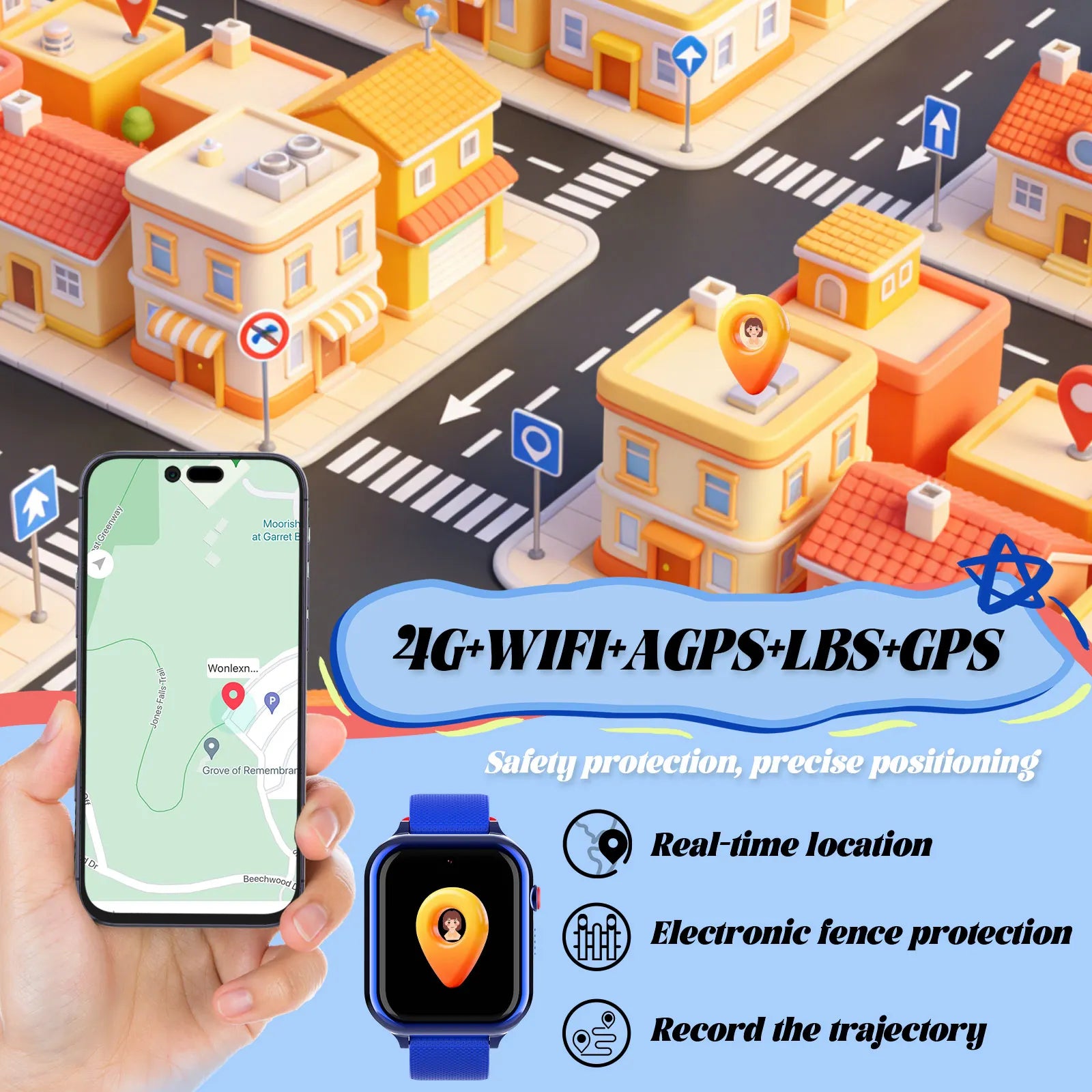 4G Kids Smart Watch with Rotating Camera GPS Real-Time Positioning IPX7 Waterproof KT38 App Children's Smartwatch
