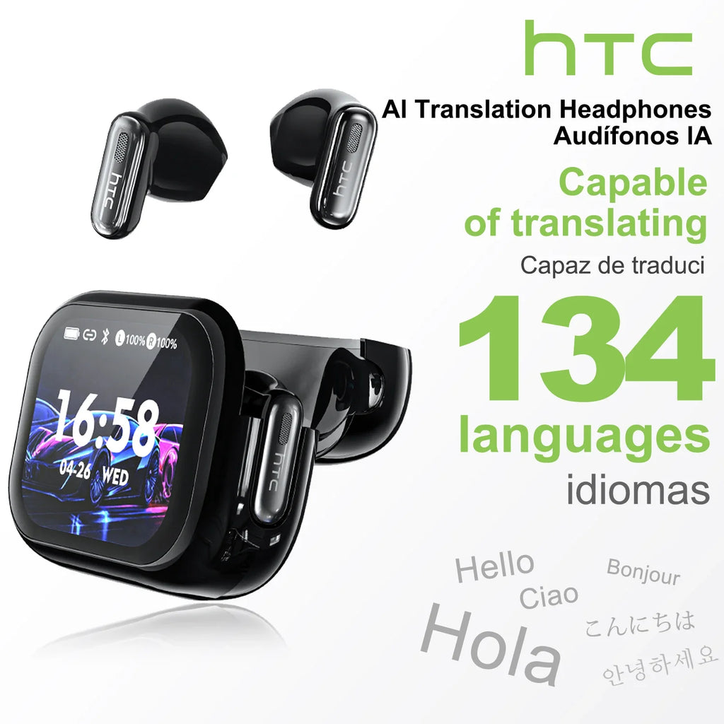 HTC NE68 Bluetooth Earphones AI Translator Earbuds LCD Screen Headphones Sport Wireless Headphones Noise Reduction