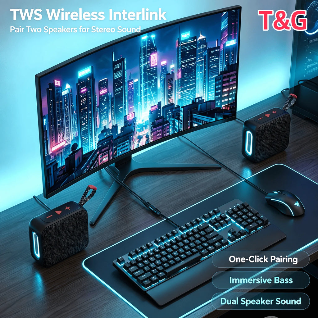 New T&G TG487 Bluetooth 5.4 Portable Speaker Supports Card Insertion TWS Interconnected Outdoor Mini Speaker Sports Bass Speaker