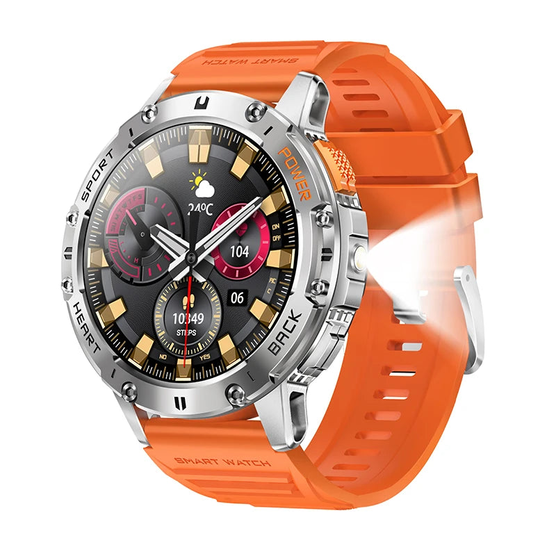 2026 New AMOLED Smart Watch Men with Flashlight Sports Waterproof Fitness Tracker Bluetooth Call Smartwatch Man For Android ios
