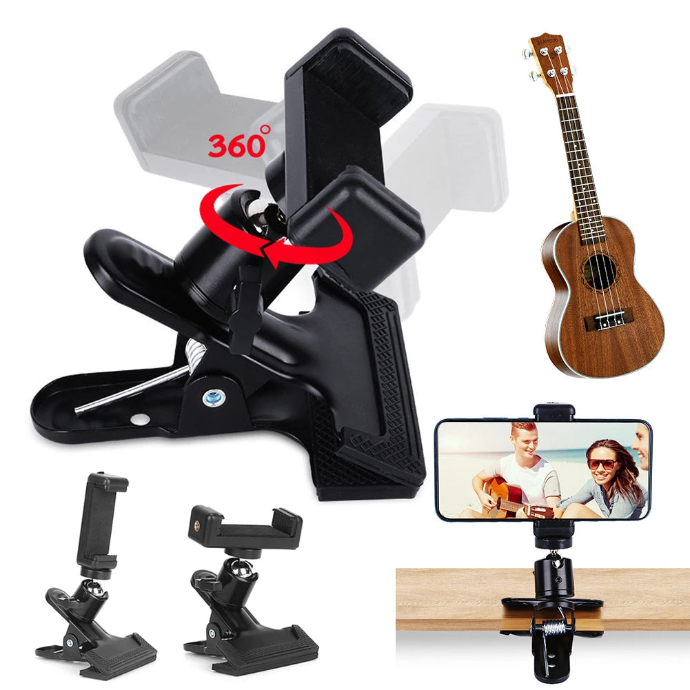 Multi-Purpose Guitar Adjustable Phone Support Hands-Free Guitar Stand Holder  Camera Clamp for Recording Video-Calling Streaming