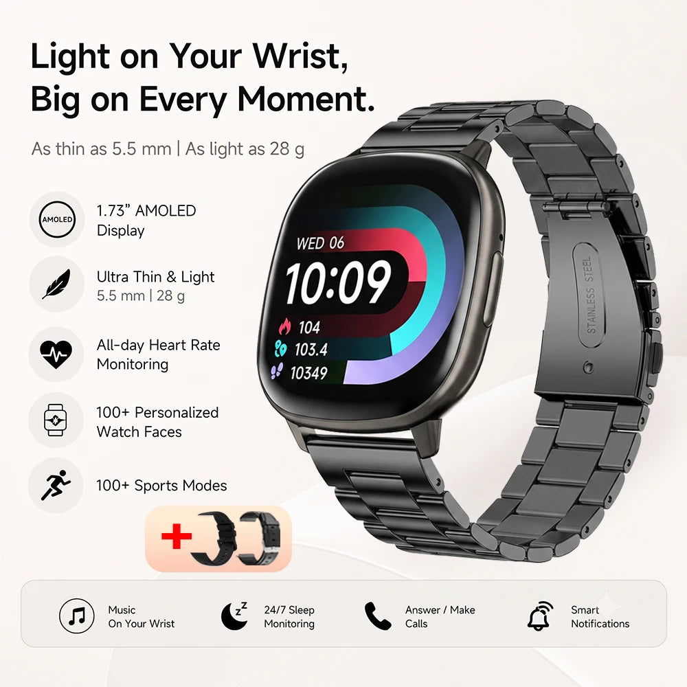2026 New Smart Watch 5.5mm Ultra-thin 1.73'' AMOLED Men Women 100+ Sports Fitness Wrist Watch BT Call Health Tracker Smartwatch