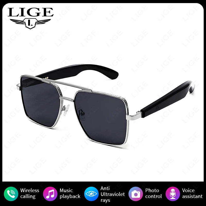 LIGE Smart Sunglasses Bluetooth Headphones Outdoor Sport Earphone AI Voice Calling Music Glasses Ultraviolet-Proof Eyeglasses