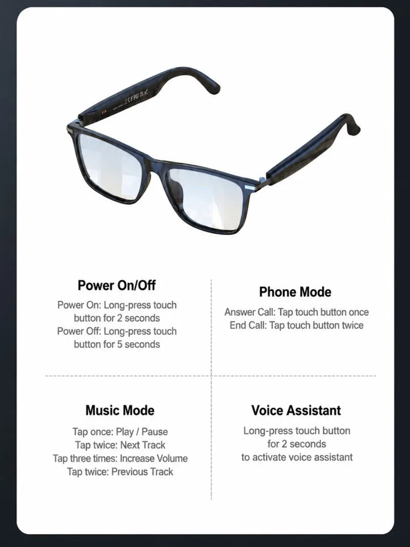 2026New Smart Glasses Anti Blue Light Multifunctional Bluetooth Earphones Vocie Calls Intelligent Eyeglass Music Headset Eyewear