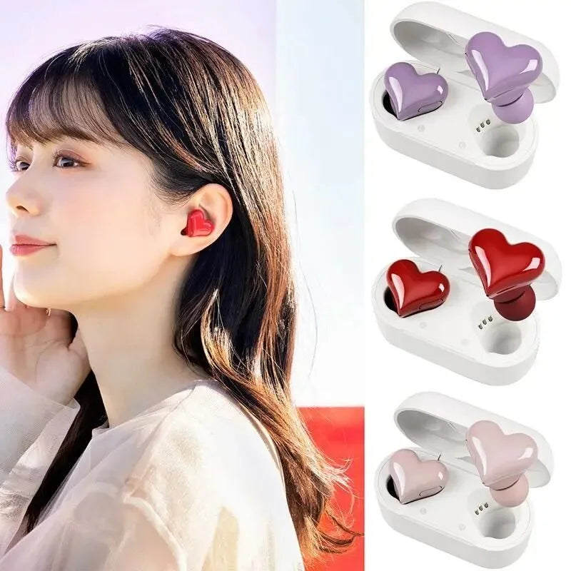 Wireless TWS Bluetooth Earbuds Heart Buds Pink Fashion Gaming Headphones for Women Girls Students Ideal Gift