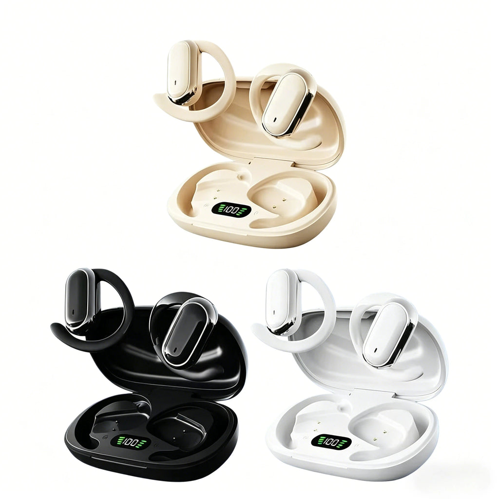 Bluetooth Open Ear Earhook Earbuds Wireless Headphones with Smart LED Display Comfort Fit Built-in Microphone for Clear Audio