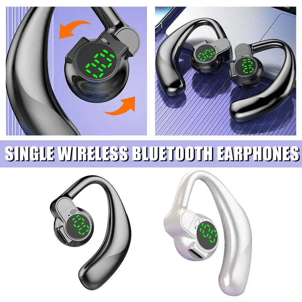 Bluetooth 5.4 Earphones Single Ear Earhooks Noise Cancelling Sports Headphones 360° Rotatable Wireless Earbud with Microphone
