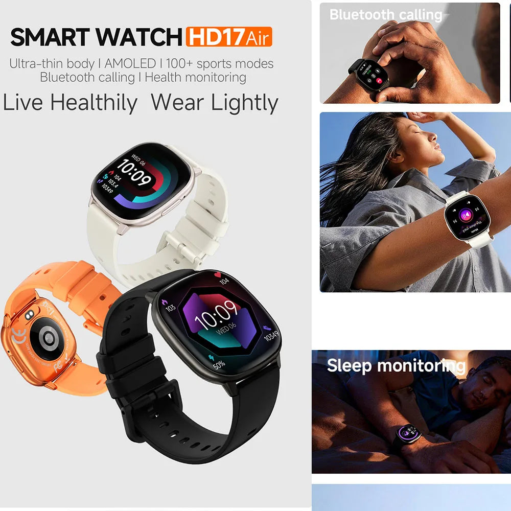 2026 New Smart Watch 5.5mm Ultra-thin 1.73'' AMOLED Men Women 100+ Sports Fitness Wrist Watch BT Call Health Tracker Smartwatch