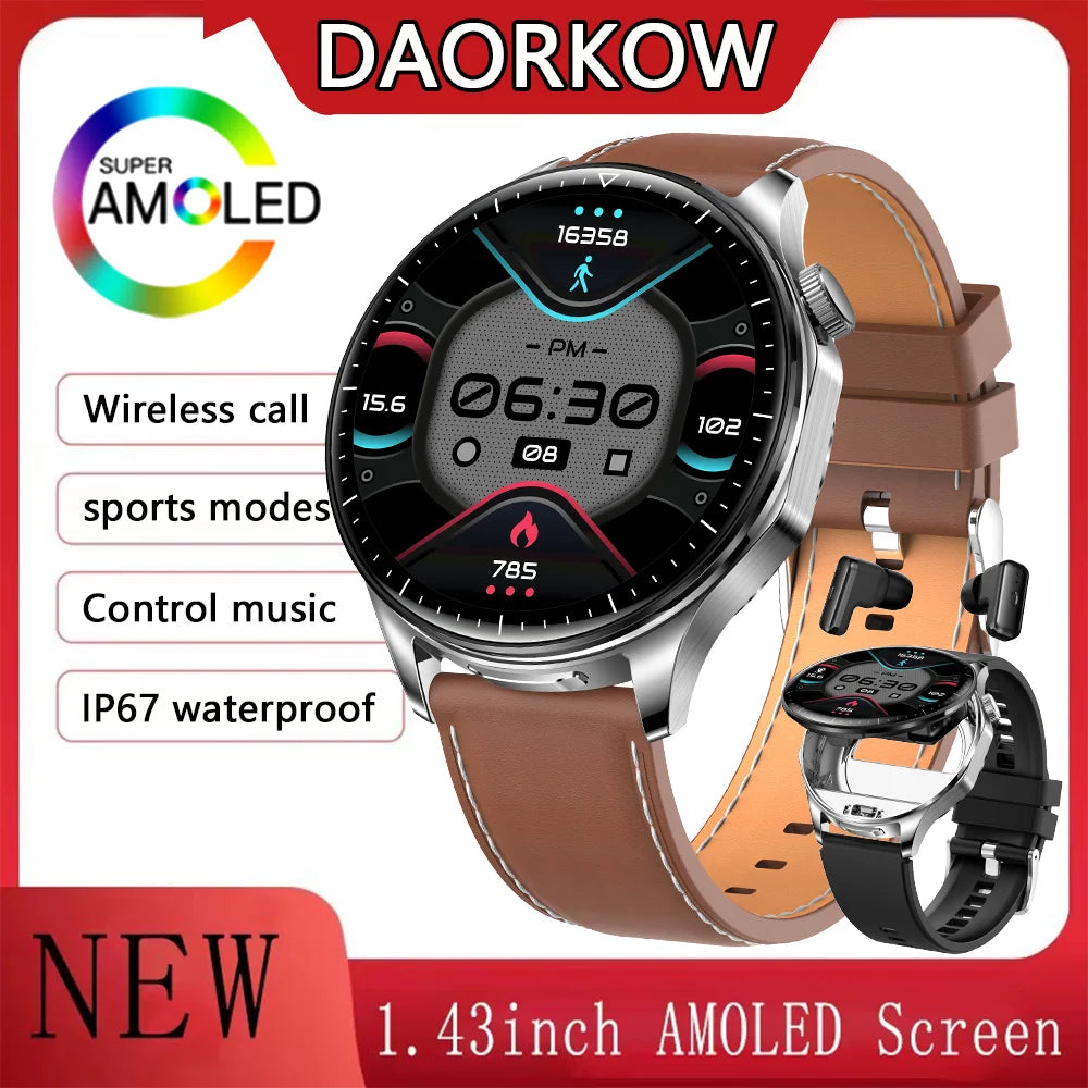 Smartwatch 1.43-inch AMOLED HDscreen 2-in-1 earphone model watch 100+sport AI noise reduction thinlight design health monitoring
