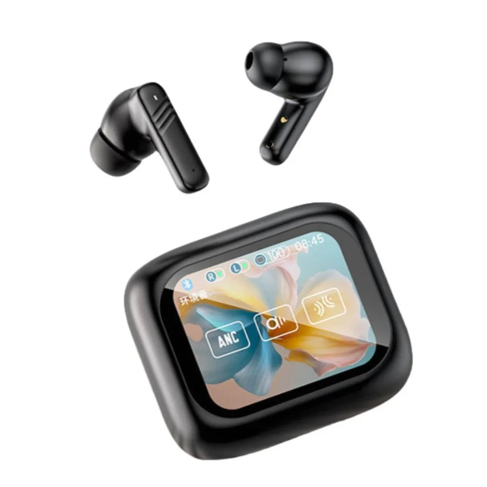 Bluetooth 5.4 Full Touch Screen Headphones Smart LCD in Ear ANC Bluetooth Earphones Noise Cancelling HD Call