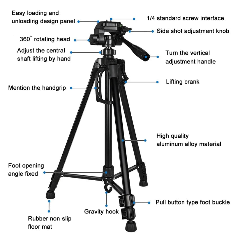 55inch Universal Tripod Stand for Phone Camera Binoculars SLR Telescope Fishing Lights and Beauty Lamp Photography