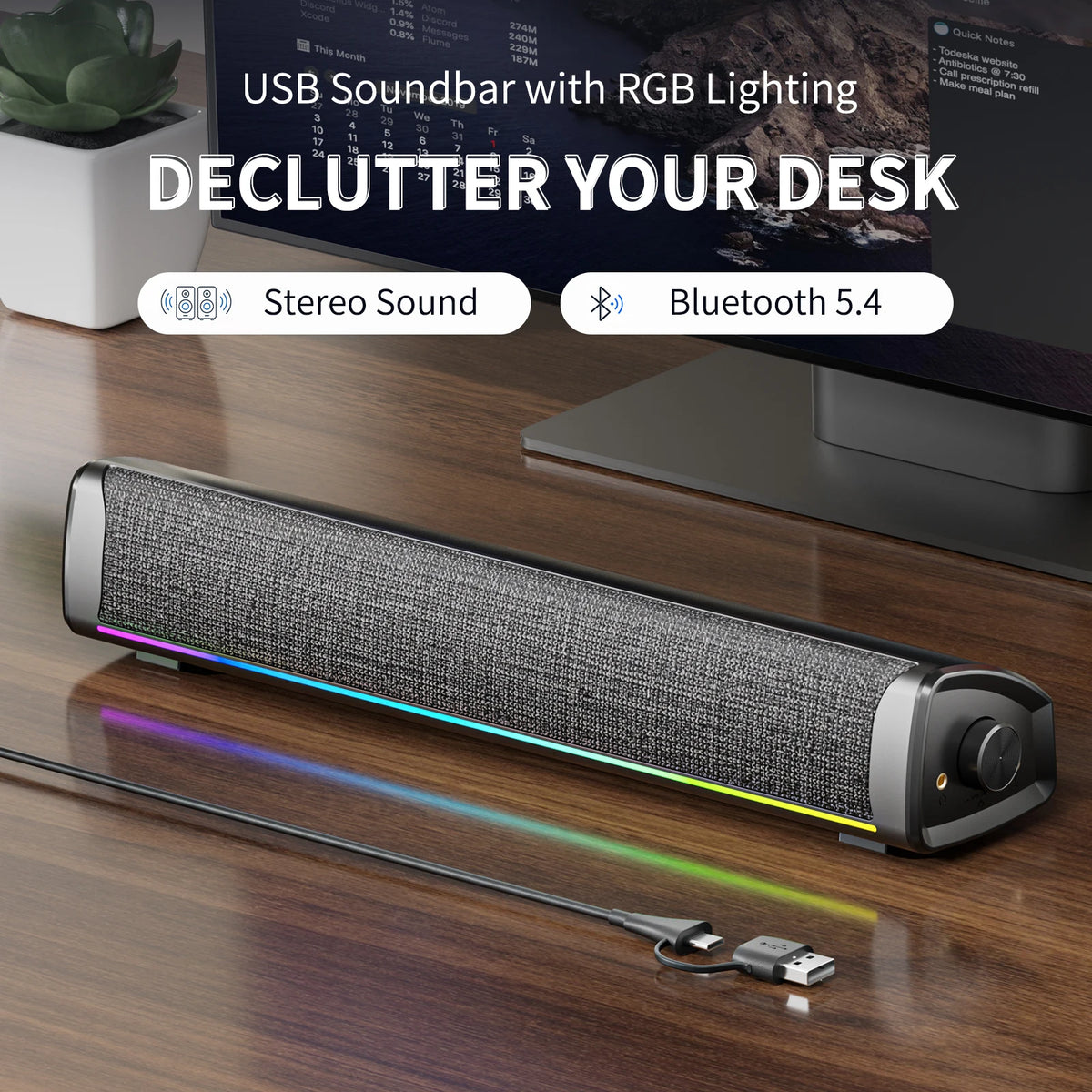Wired Computer Soundbar Bluetooth PC Speakers For Desktop Stereo Gaming Music Subwoofer RGB Monitor Speaker Mic Earphone Hole