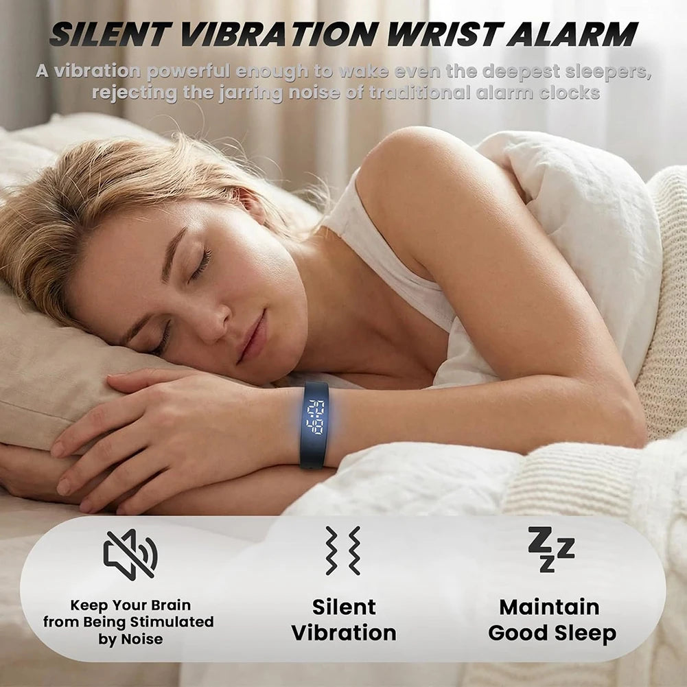 LED Digital Smart Bracelet Silents Vibrating Alarm Wristbands Sleeper Clock Rechargeable Mens Smart Watches Bracelets