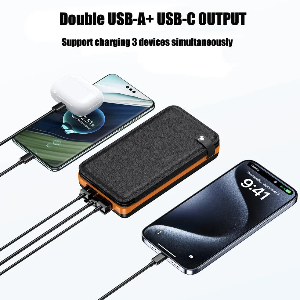 Upgraded Solar Power Bank with 4 Solar Panels, 50000mAh Portable Solar External Battery Compatible with IOS Android USB-A USB-C