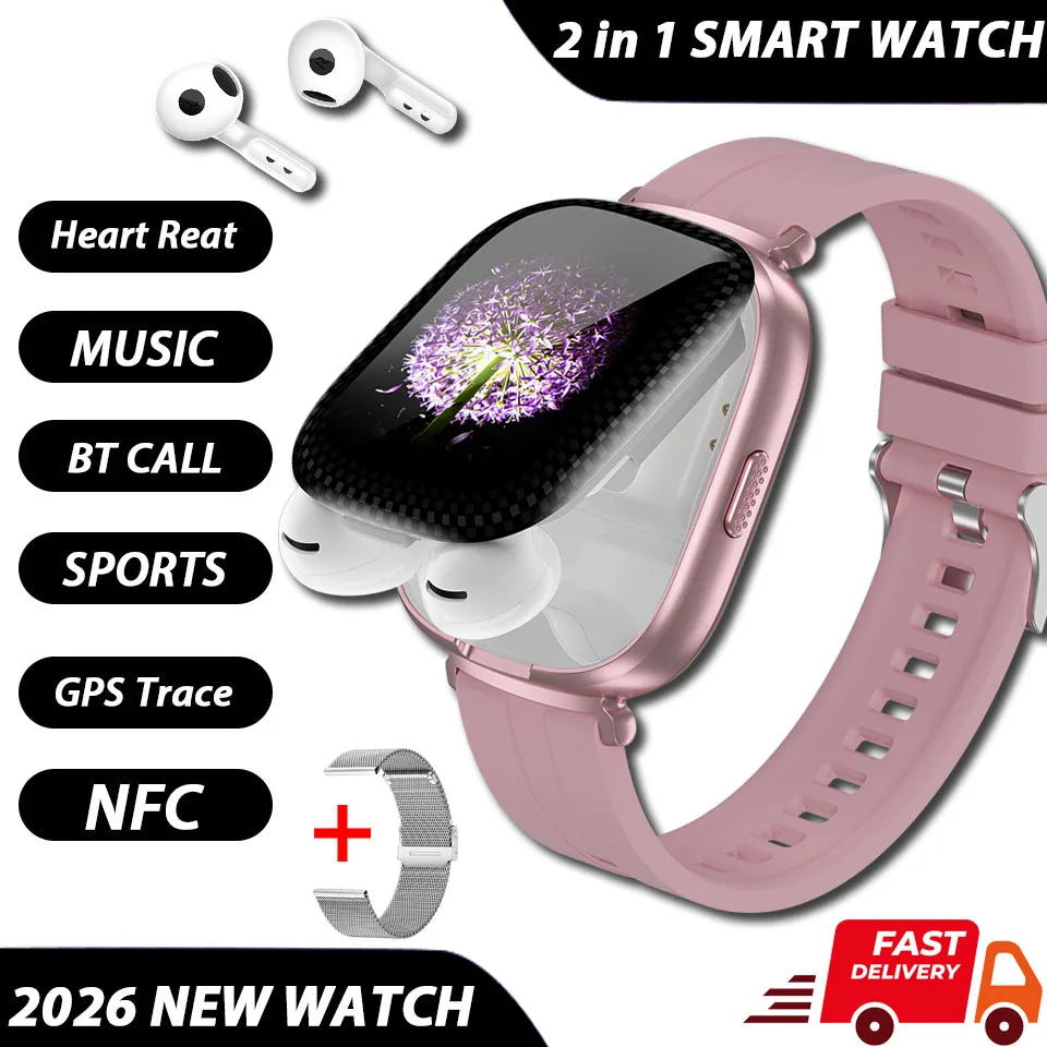 TWS 2 In 1 Smartwatch Earphones Sports Smart Watch Wireless Bluetooth Calling Health Monitor Fitness Record Watches With Headset