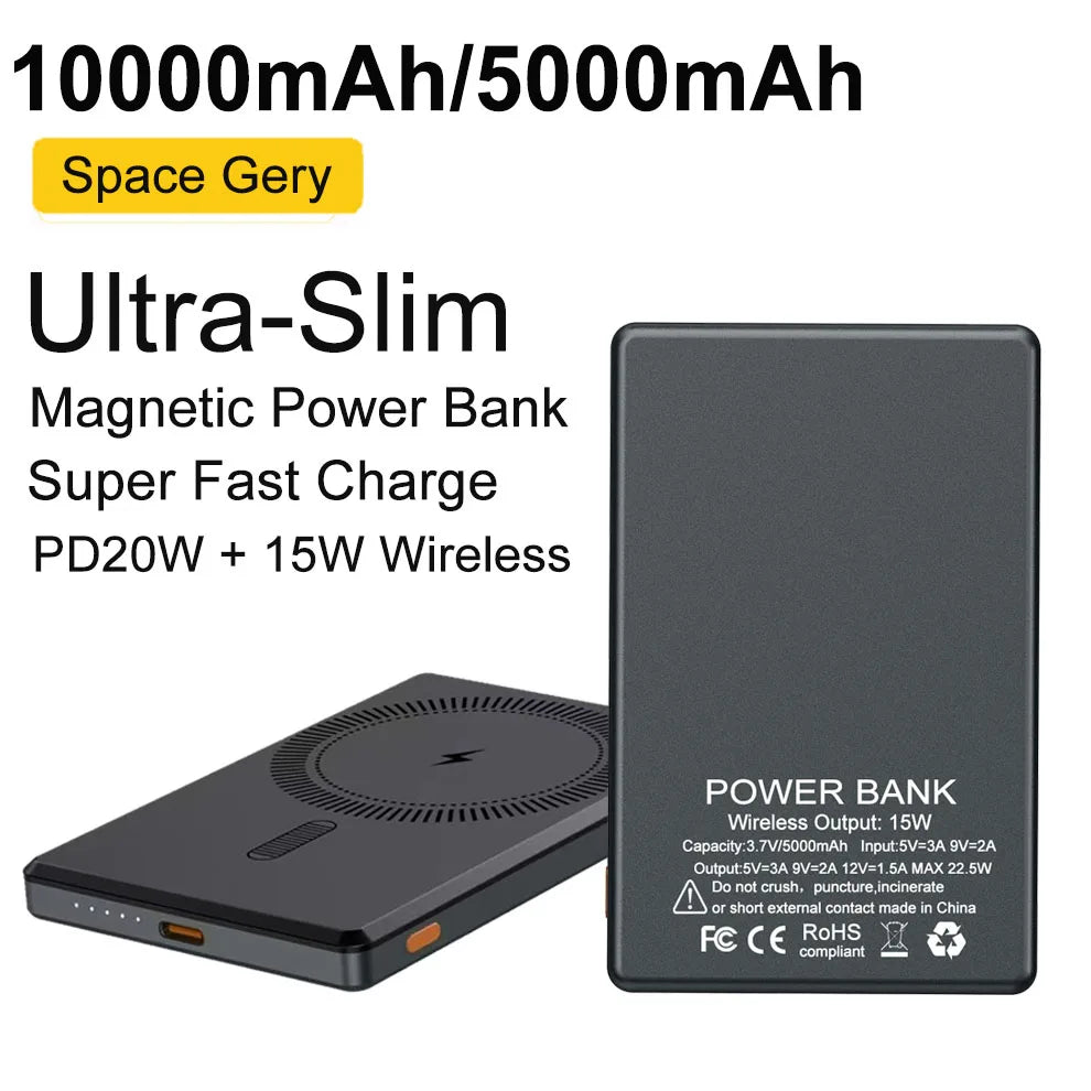 5000mAh PD20W Wireless 15W Powerbank Charger Power 10000mAh External Bank Bateria Portable Ultra Slim Backup Battery