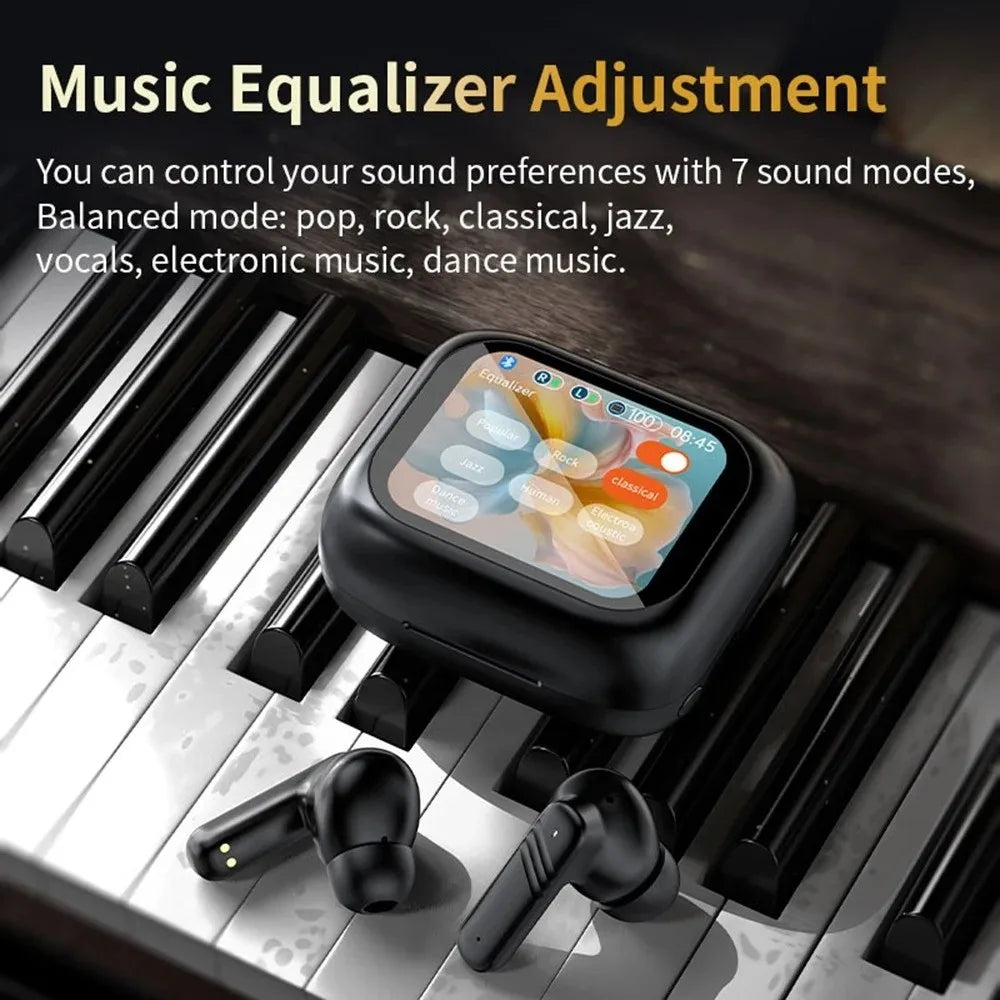 Bluetooth 5.4 Full Touch Screen Headphones Smart LCD in Ear Wireless in-Ear Earbuds Long Battery HD Call ANC Bluetooth Earphones