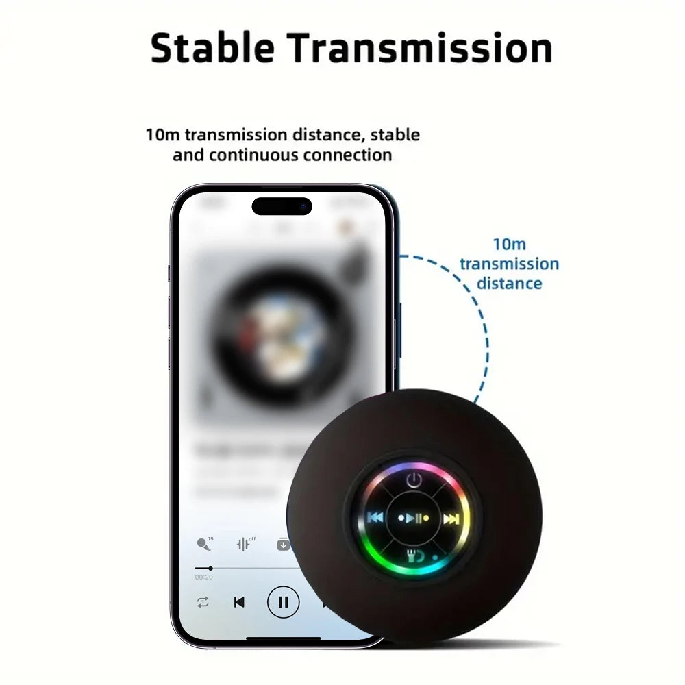 Bluetooth Speaker Portable Wireless Mini Stereo Sound LED Speaker With Suction Cup IPX4 Waterproof For Travel Outdoor Bathroom