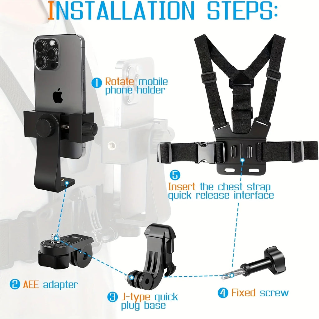The Chest Strap Phone Stand Is Anti-Shake and Fixed on the Chest. It Is Suitable for First-Person Perspective Shooting with Mobi