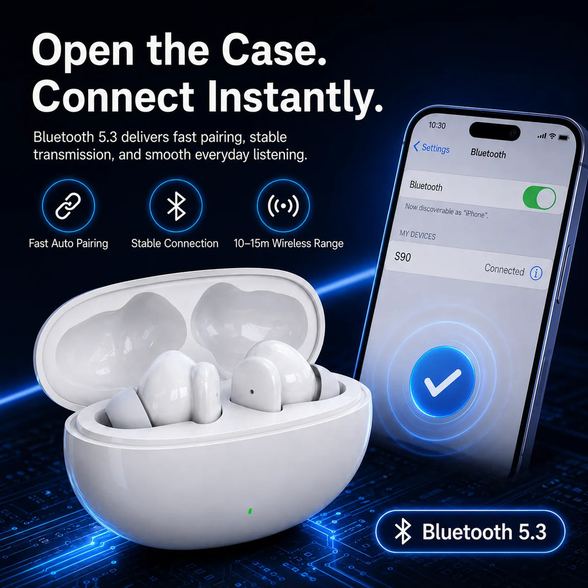 Wireless Earbuds Bluetooth 5.3 with Mic, 13mm Driver, Smart Touch, 24H Playtime, Compatible with Phones Tablets Laptops Headset