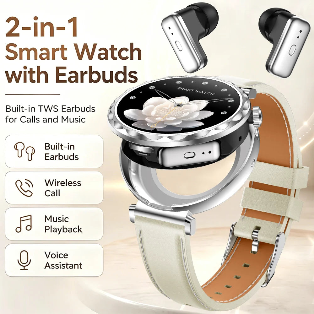 2026 New TWS Smartwatch Earphone 2 In 1 Women Watches with Earbuds Strong Sound Effects Music Lover Waterproof Ladies Smartwatch