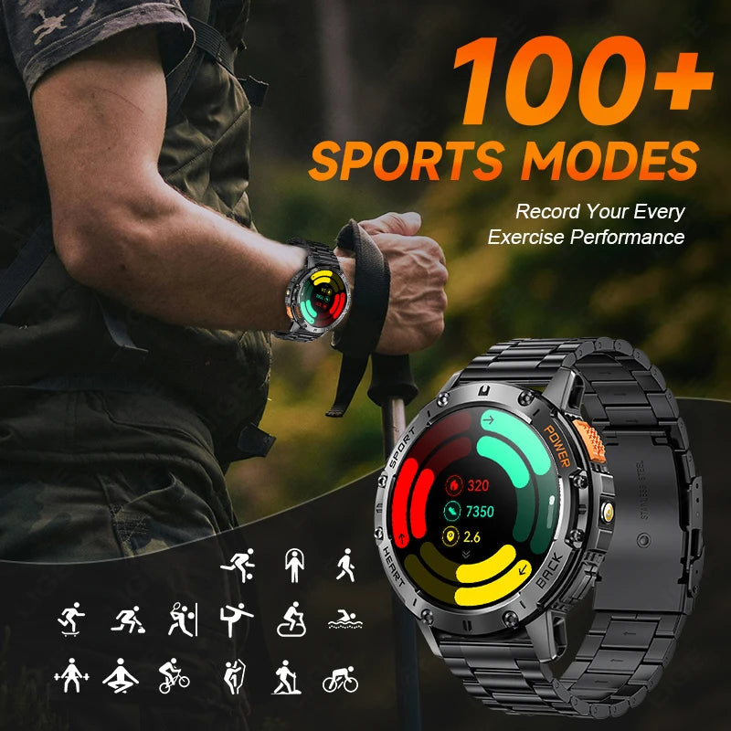 2026 New AMOLED Smart Watch Men with Flashlight Sports Waterproof Fitness Tracker Bluetooth Call Smartwatch Man For Android ios