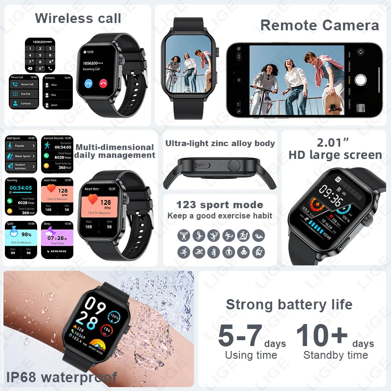 LIGE Original Smart Watch for Men Women Wireless Call Voice Assistant Health Fitness Tracker Waterproof Multi Sport Mode Watches