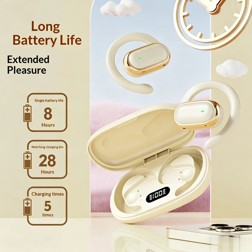 Bluetooth Open Ear Earhook Earbuds Wireless Headphones with Smart LED Display Comfort Fit Built-in Microphone for Clear Audio