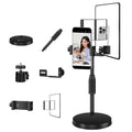 Adjustable Height Mobile Phone Holder Desktop Round Plate Live Streaming Stand with Mirror Rear View Camera Selfie Stand-ABLL