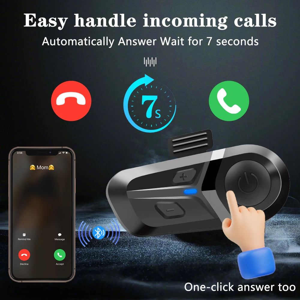 Bluetooth 5.3 Helmet Headset Wireless Hands-free Call Phone Kit Motorcycle Waterproof Earphone Music Player Speaker Moto