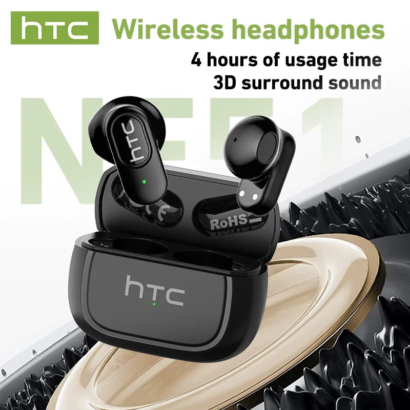 HTC NE51 Bluetooth Earphones TWS Sport Wireless Headphones Long Life with Mic In-Ear Earbuds AI Translator Earbuds