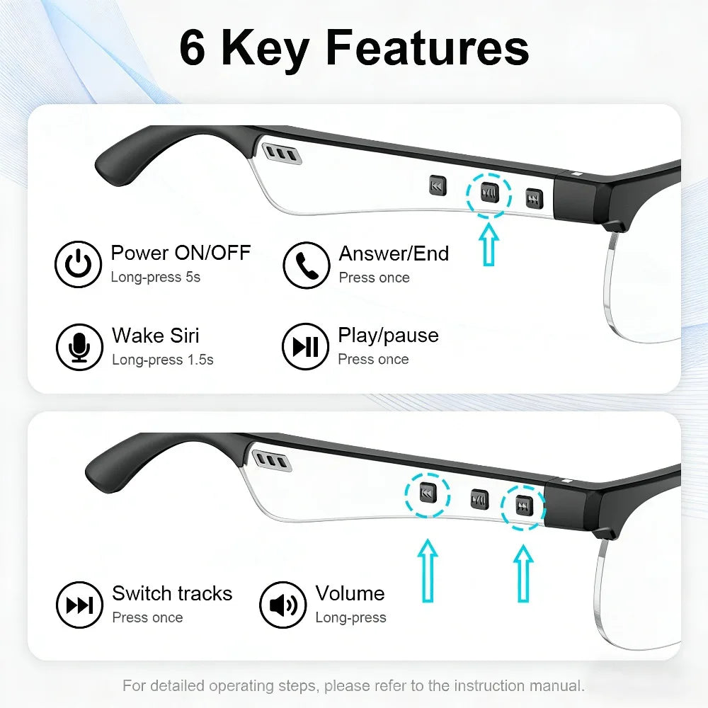Smart Glasses, Smart Audio Glasses, Wireless Glasses, Earphones, Support Hands-free Calls and Music, Lightweight Design