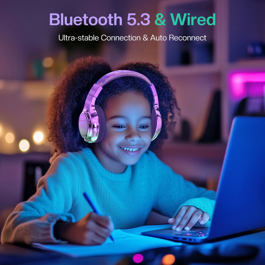 Glossy Bluetooth Headphones For Kids Girls Wireless Stereo Headset With Mic For School Travel Children's Music Helmet Kids Gifts